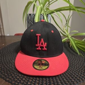 Los Angeles LA Dodgers Hat Cap Fitted Black Baseball MLB Mens New Era Sz 7 3/8